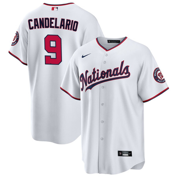 Men's Washington Nationals #9 Jeimer Candelario White Cool Base Stitched Baseball Jersey Men's Washington Nationals #9 Jeimer Candelario White Cool Base Stitched Baseball Jersey