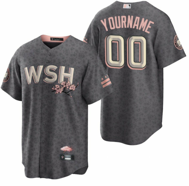Men's Washington Nationals Active Player Custom 2022 Grey City Connect Cherry Blossom Cool Base Stitched Jersey Men's Washington Nationals Active Player Custom 2022 Grey City Connect Cherry Blossom Cool Base Stitched Jersey