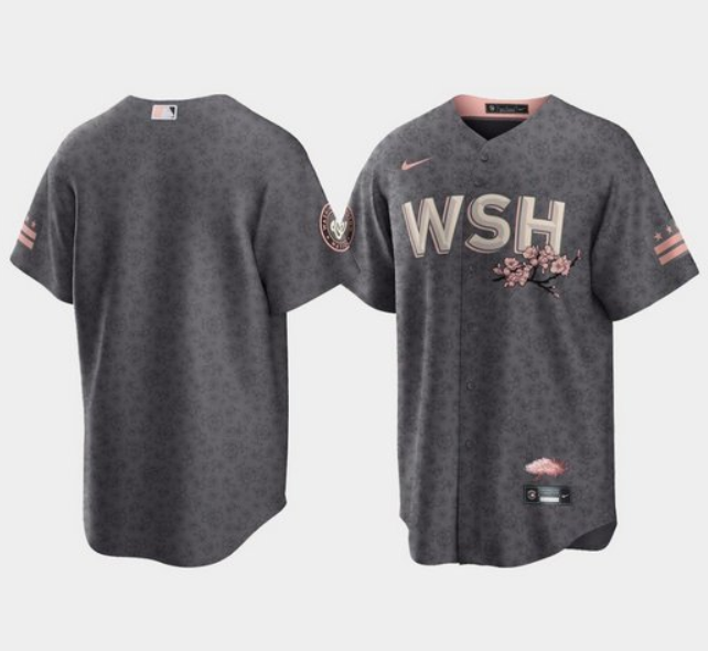 Men's Washington Nationals Blank 2022 Grey City Connect Cherry Blossom Cool Base Stitched Jersey Men's Washington Nationals Blank 2022 Grey City Connect Cherry Blossom Cool Base Stitched Jersey