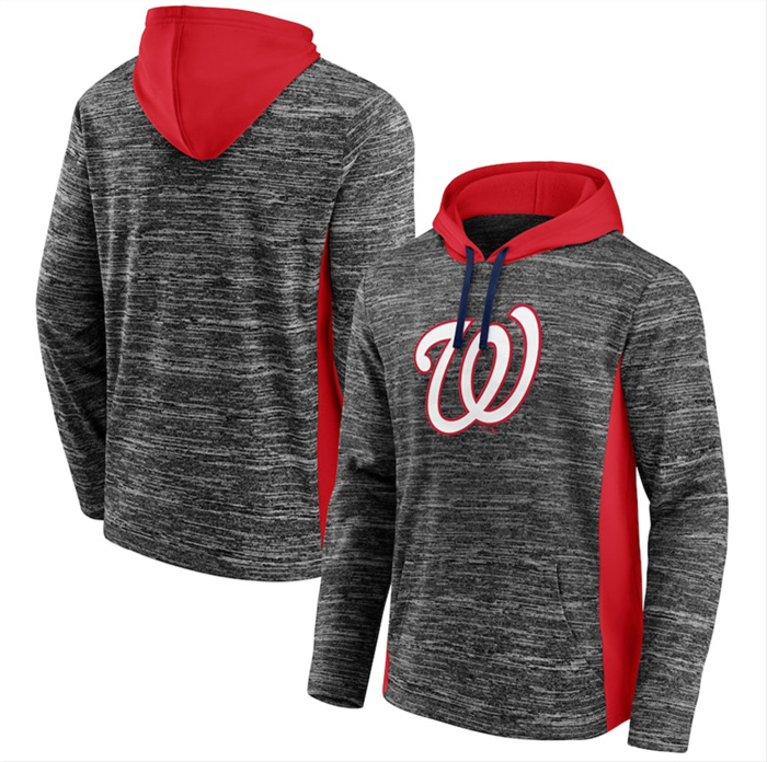 Men's Washington Nationals Gray Red Instant Replay Color Block Pullover Hoodie Men's Washington Nationals Gray Red Instant Replay Color Block Pullover Hoodie