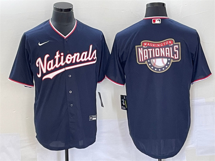 Men's Washington Nationals Navy Big Logo In Back Stitched Baseball Jersey Men's Washington Nationals Navy Big Logo In Back Stitched Baseball Jersey