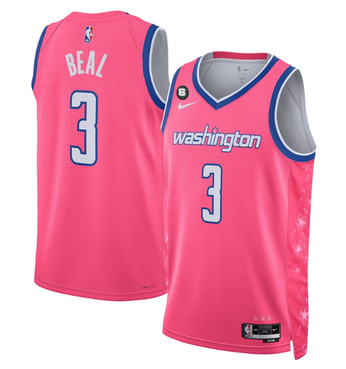 Men's Washington Wizards #3 Bradley Beal 2022 23 Pink Cherry Blossom City Edition With NO.6 Patch Limited Stitched Basketball Jersey Men's Washington Wizards #3 Bradley Beal 2022 23 Pink Cherry Blossom City Edition With NO.6 Patch Limited Stitched Basketball Jersey