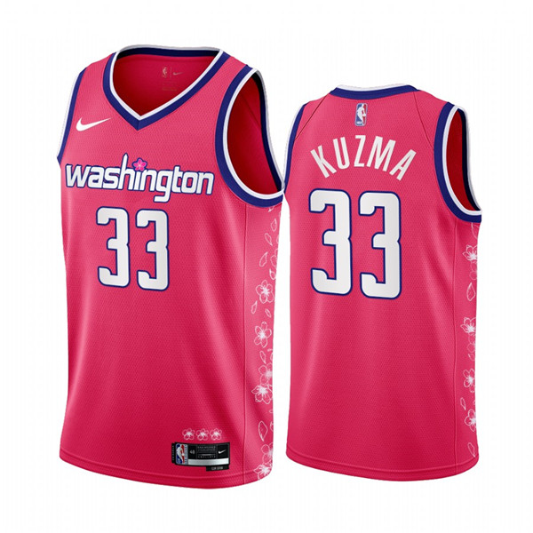 Men's Washington Wizards #33 Kyle Kuzma 2022 23 Pink City Edition Limited Stitched Basketball Jersey Men's Washington Wizards #33 Kyle Kuzma 2022 23 Pink City Edition Limited Stitched Basketball Jersey