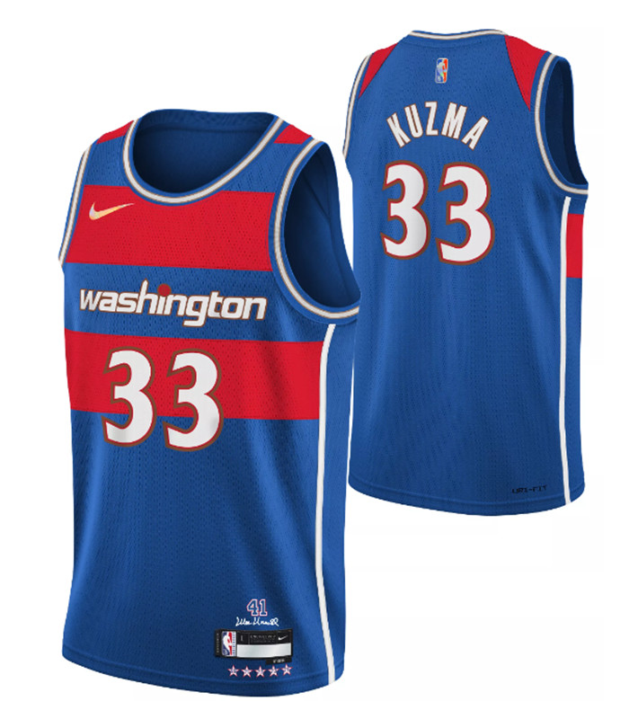 Men's Washington Wizards #33 Kyle Kuzma 75th Anniversary 2021 2022 Blue City Edition Swingman Stitched Jersey Men's Washington Wizards #33 Kyle Kuzma 75th Anniversary 2021 2022 Blue City Edition Swingman Stitched Jersey