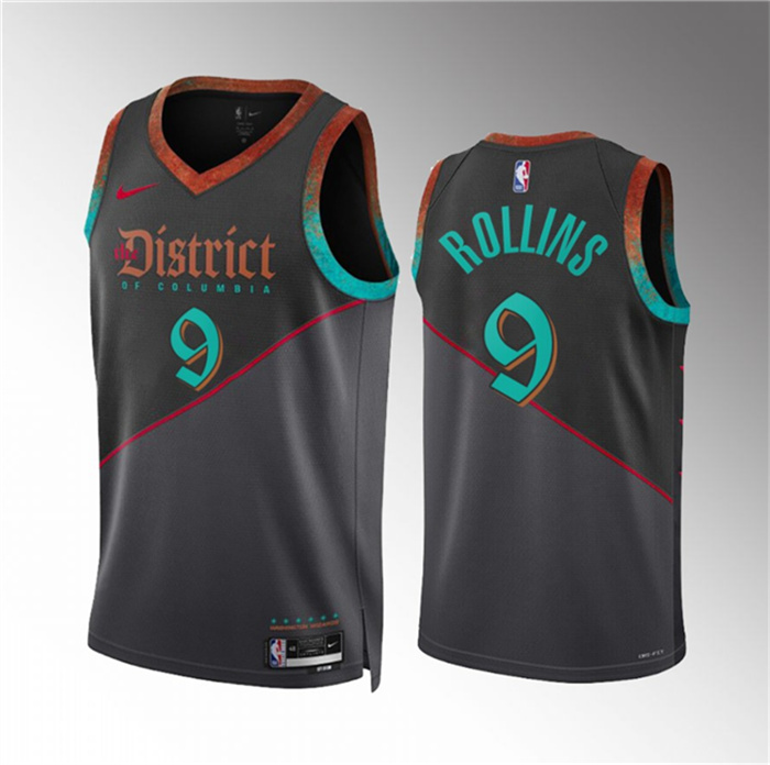 Men's Washington Wizards #9 Ryan Rollins Black 2023 24 City Edition Stitched Basketball Jersey Men's Washington Wizards #9 Ryan Rollins Black 2023 24 City Edition Stitched Basketball Jersey