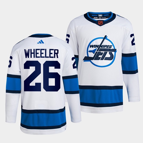 Men's Winnipeg Jets #26 Blake Wheeler White 2022 Reverse Retro Stitched Jersey Men's Winnipeg Jets #26 Blake Wheeler White 2022 Reverse Retro Stitched Jersey