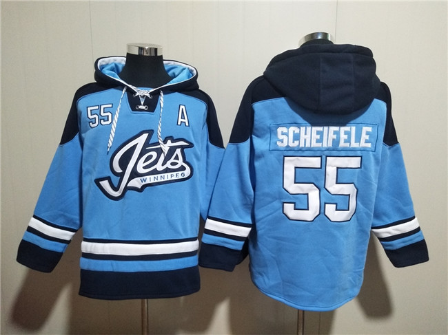 Men's Winnipeg Jets #55 Mark Scheifele Blue Lace-Up Pullover Hoodie Men's Winnipeg Jets #55 Mark Scheifele Blue Lace-Up Pullover Hoodie