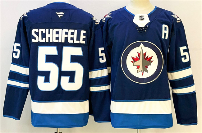 Men's Winnipeg Jets #55 Mark Scheifele Navy 2024-25 With A Patch Home Stitched Hockey Jersey Men's Winnipeg Jets #55 Mark Scheifele Navy 2024-25 With A Patch Home Stitched Hockey Jersey