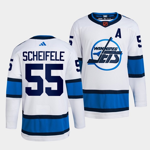 Men's Winnipeg Jets #55 Mark Scheifele White 2022 Reverse Retro Stitched Jersey Men's Winnipeg Jets #55 Mark Scheifele White 2022 Reverse Retro Stitched Jersey