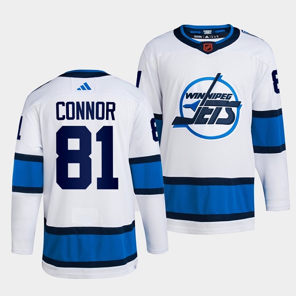 Men's Winnipeg Jets #81 Kyle Connor White 2022 Reverse Retro Stitched Jersey Men's Winnipeg Jets #81 Kyle Connor White 2022 Reverse Retro Stitched Jersey
