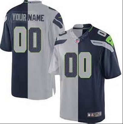 Men's seattle seahawks customized Elite Split (Grey-Blue)jerseys