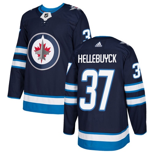 Men Adidas Jets #37 Connor Hellebuyck Navy Blue Home Authentic Stitched NHL Jersey Men Adidas Jets #37 Connor Hellebuyck Navy Blue Home Authentic Stitched NHL Jersey
