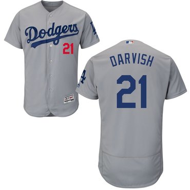 Men Los Angeles Dodgers Yu Darvish #21 Gray Alternate Road Flex Base Jersey