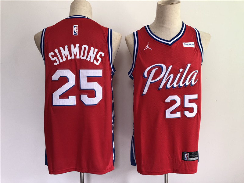Men Philadelphia 76ers 25 Simmons Red New 2021 NBA Jersey Men Philadelphia 76ers 25 Simmons Red New 2021 NBA Jersey