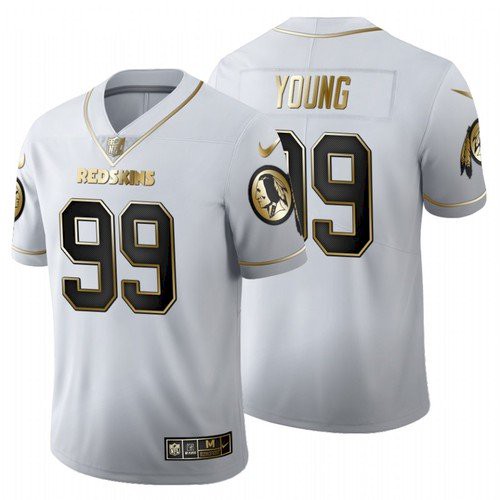 Men Washington Redskins Football Team #99 Chase Young White Golden Limited Jersey Men Washington Redskins Football Team #99 Chase Young White Golden Limited Jersey