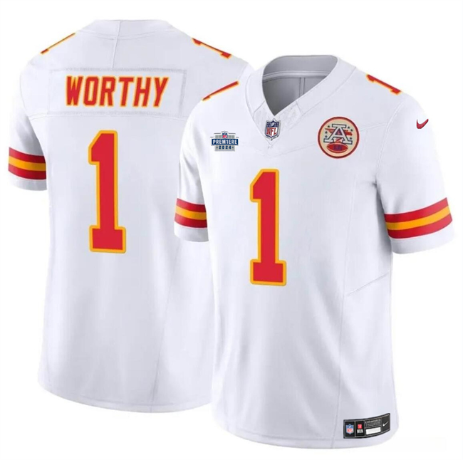 Men’s Kansas City Chiefs #1 Xavier Worthy White F.U.S.E With Draft Patch Vapor Untouchable Limited Stitched Football Jersey Men’s Kansas City Chiefs #1 Xavier Worthy White F.U.S.E With Draft Patch Vapor Untouchable Limited Stitched Football Jersey