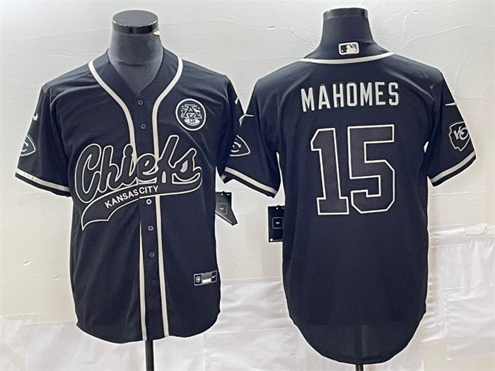 Men’s Kansas City Chiefs #15 Patrick Mahomes Black Cool Bae Stitched Baseball Jersey Men’s Kansas City Chiefs #15 Patrick Mahomes Black Cool Bae Stitched Baseball Jersey