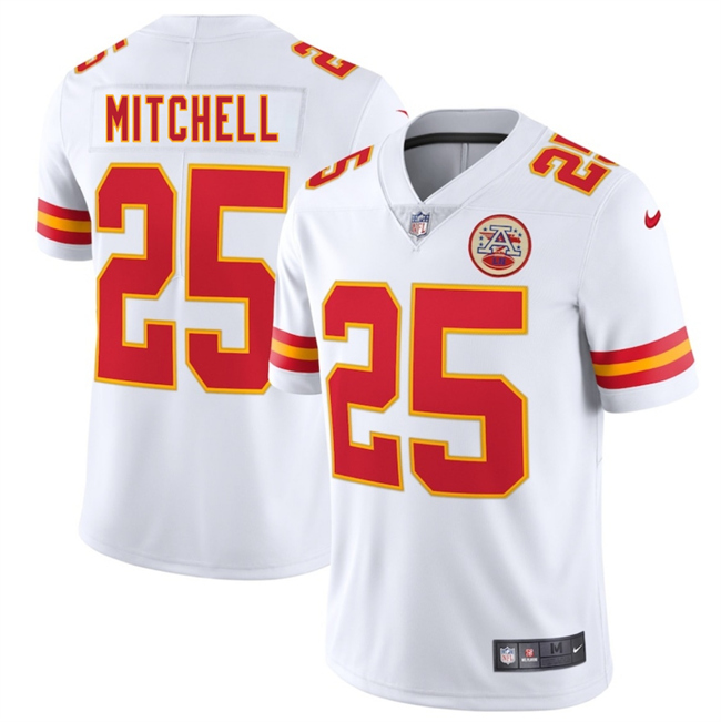 Men’s Kansas City Chiefs #25 Elijah Mitchell White 2025 Vapor Untouchable Limited Stitched Football Jersey Men’s Kansas City Chiefs #25 Elijah Mitchell White 2025 Vapor Untouchable Limited Stitched Football Jersey