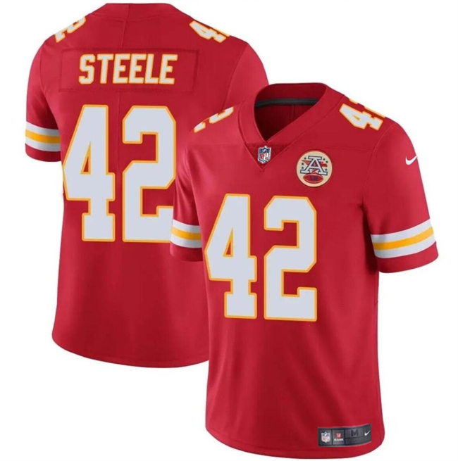 Men’s Kansas City Chiefs #42 Carson Steele Red Vapor Untouchable Limited Stitched Football Jersey