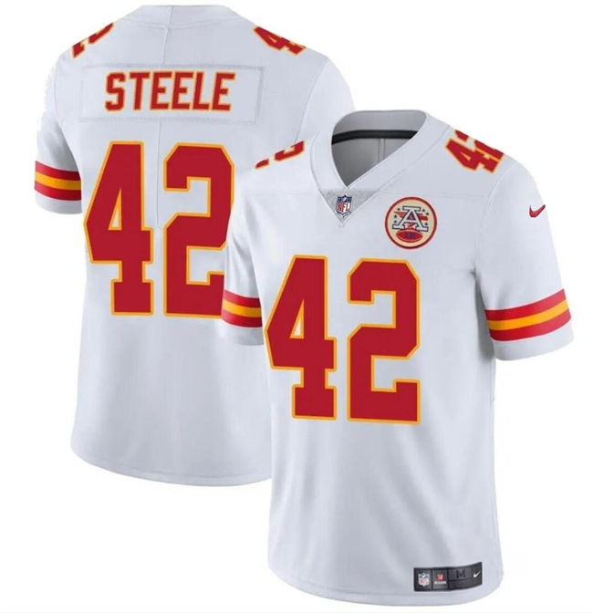 Men’s Kansas City Chiefs #42 Carson Steele White Vapor Untouchable Limited Stitched Football Jersey Men’s Kansas City Chiefs #42 Carson Steele White Vapor Untouchable Limited Stitched Football Jersey