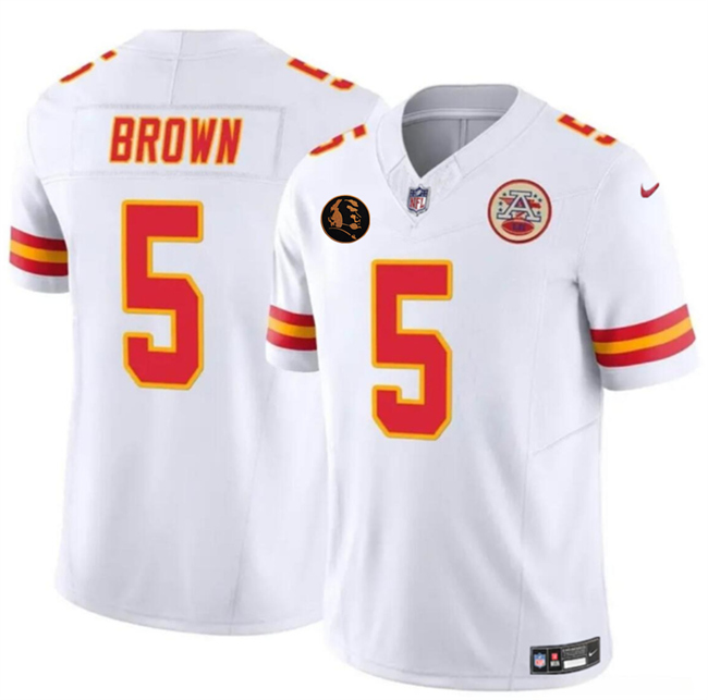 Men’s Kansas City Chiefs #5 Hollywood Brown White 2025 F.U.S.E. John Madden Patch Vapor Untouchable Limited Stitched Football Jersey Men’s Kansas City Chiefs #5 Hollywood Brown White 2025 F.U.S.E. John Madden Patch Vapor Untouchable Limited Stitched Football Jersey
