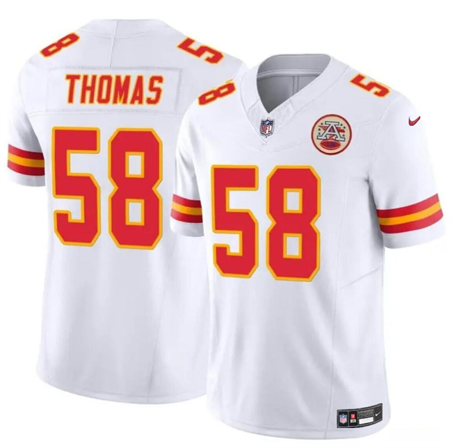 Men’s Kansas City Chiefs #58 Derrick Thomas White 2024 F.U.S.E Vapor Untouchable Limited Stitched Football Jersey Men’s Kansas City Chiefs #58 Derrick Thomas White 2024 F.U.S.E Vapor Untouchable Limited Stitched Football Jersey