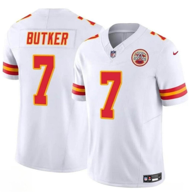 Men’s Kansas City Chiefs #7 Harrison Butker White 2024 F.U.S.E Vapor Untouchable Limited Stitched Football Jersey Men’s Kansas City Chiefs #7 Harrison Butker White 2024 F.U.S.E Vapor Untouchable Limited Stitched Football Jersey