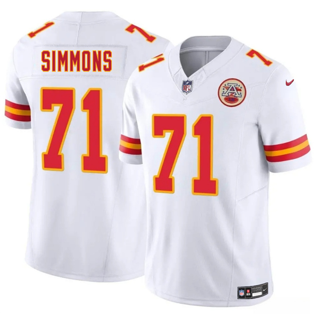 Men’s Kansas City Chiefs #71 Josh Simmons White 2025 Draft F.U.S.E. Vapor Untouchable Limited Stitched Football Jersey Men’s Kansas City Chiefs #71 Josh Simmons White 2025 Draft F.U.S.E. Vapor Untouchable Limited Stitched Football Jersey