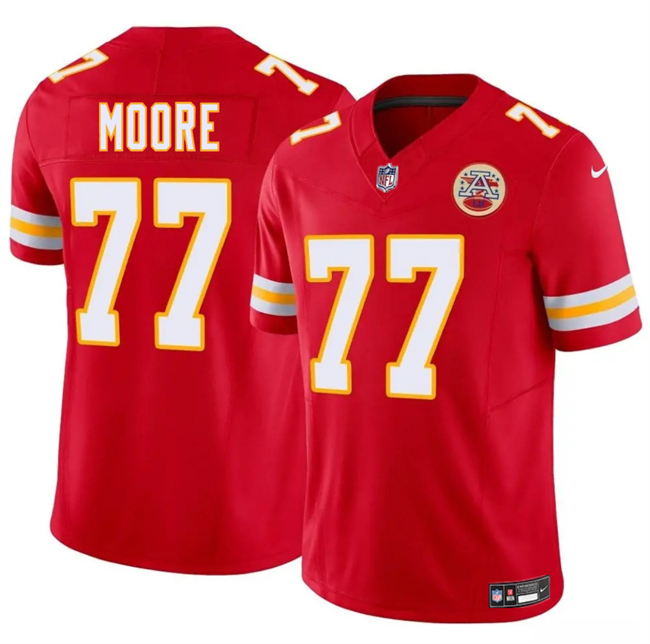 Men’s Kansas City Chiefs #77 Jaylon Moore Red 2025 F.U.S.E. Vapor Untouchable Limited Stitched Football Jersey Men’s Kansas City Chiefs #77 Jaylon Moore Red 2025 F.U.S.E. Vapor Untouchable Limited Stitched Football Jersey