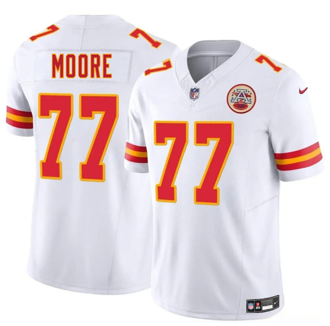 Men’s Kansas City Chiefs #77 Jaylon Moore White 2025 F.U.S.E. Vapor Untouchable Limited Stitched Football Jersey Men’s Kansas City Chiefs #77 Jaylon Moore White 2025 F.U.S.E. Vapor Untouchable Limited Stitched Football Jersey
