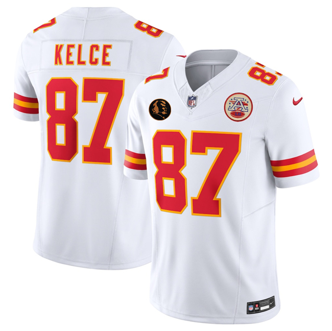 Men’s Kansas City Chiefs #87 Travis Kelce White 2025 F.U.S.E. John Madden Patch Vapor Untouchable Limited Stitched Football Jersey Men’s Kansas City Chiefs #87 Travis Kelce White 2025 F.U.S.E. John Madden Patch Vapor Untouchable Limited Stitched Football Jersey