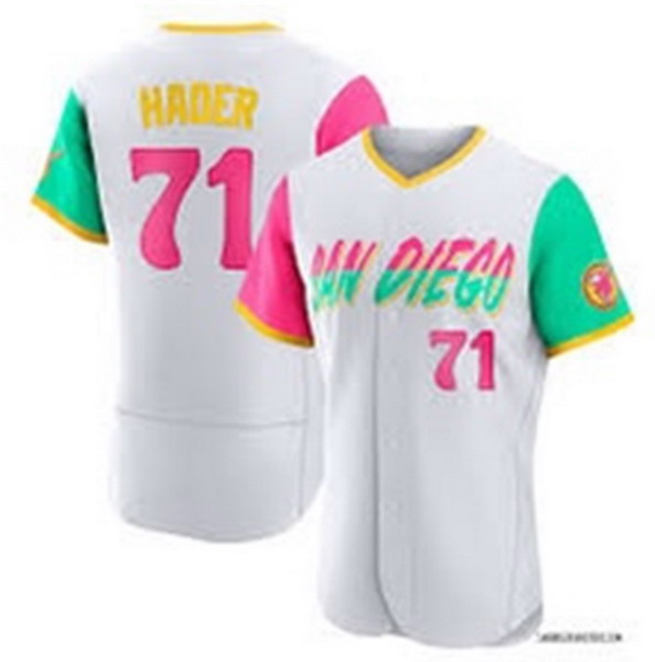 Men’s San Diego Padres #71 HADER 2022 White City Connect Flex Base Stitched Baseball Jersey Men’s San Diego Padres #71 HADER 2022 White City Connect Flex Base Stitched Baseball Jersey