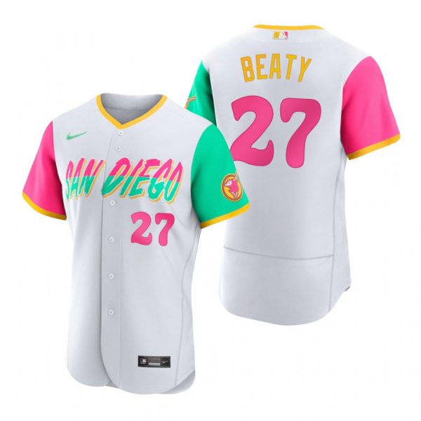 Mens Flex Base San Diego Padres Matt Beaty White City Connect Stitched Jersey 