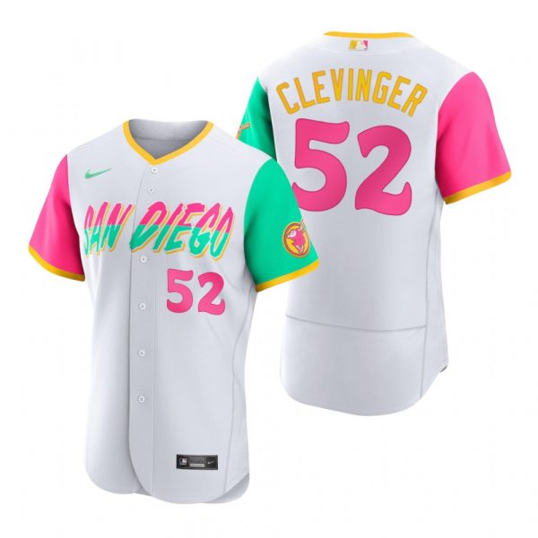 Mens Flex Base San Diego Padres Mike Clevinger White City Connect Stitched Jersey 