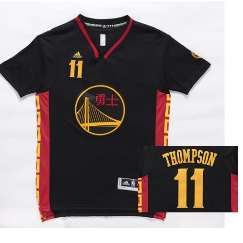 Mens Golden State Warrlors #11 Klay Thompson Black Slate Chinese New Year Jersey