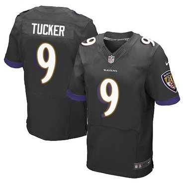 Mens NFL Baltimore Ravens #9 Justin Tucker Black Jerseys (Elite)