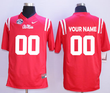 Mens Ole Miss Rebels Red Men Customized College Jersey