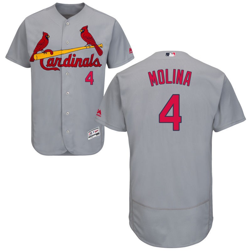Mens St. Louis Cardinals #4 Yadier Molina Gray Road Flex Base Jersey