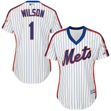 Mets #1 Mookie Wilson White(Blue Strip) Alternate Women's Stitched MLB Jersey Mets #1 Mookie Wilson White(Blue Strip) Alternate Women's Stitched MLB Jersey