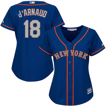 Mets #18 Travis d'Arnaud Blue(Grey NO.) Alternate Women's Stitched MLB Jersey Mets #18 Travis d'Arnaud Blue(Grey NO.) Alternate Women's Stitched MLB Jersey