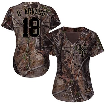 Mets #18 Travis d'Arnaud Camo Realtree Collection Cool Base Women's Stitched Baseball Jersey