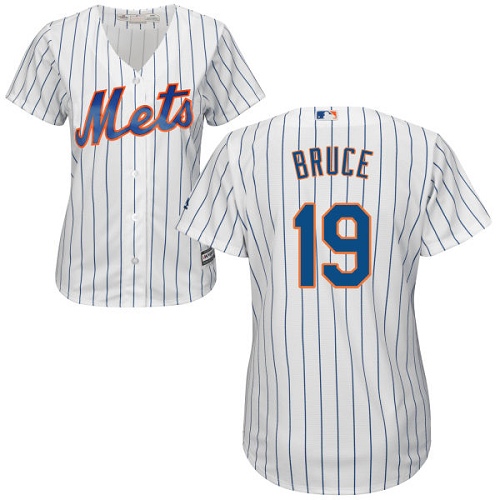 Mets #19 Jay Bruce White(Blue Strip) Home Women's Stitched MLB Jersey