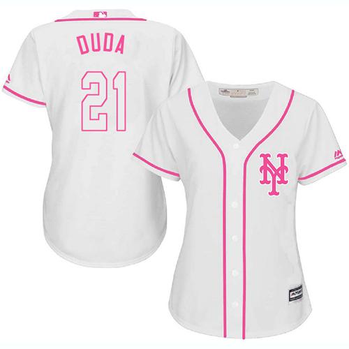 Mets #21 Lucas Duda White Pink Fashion Women's Stitched MLB Jersey