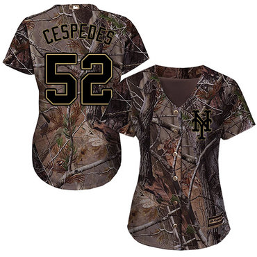 Mets #52 Yoenis Cespedes Camo Realtree Collection Cool Base Women's Stitched Baseball Jersey
