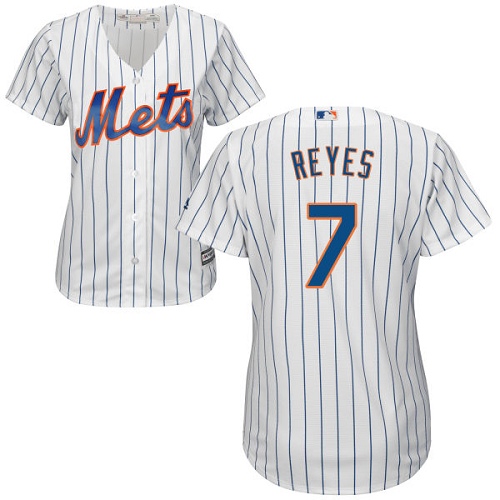 Mets #7 Jose Reyes White(Blue Strip) Home Women's Stitched MLB Jersey