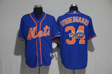 Mets 34 Noah Syndergaard Blue Team Logo Print Cool Base Jersey