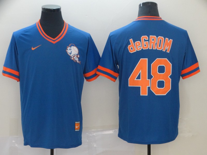 Mets 48 Jacob DeGrom Royal Throwback Jersey
