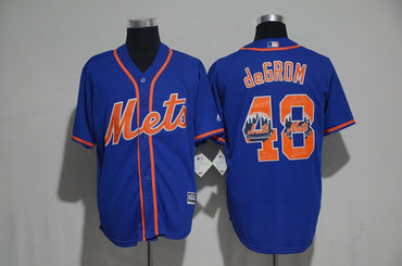 Mets 48 Jacob deGrom Blue Team Logo Print Cool Base Jersey