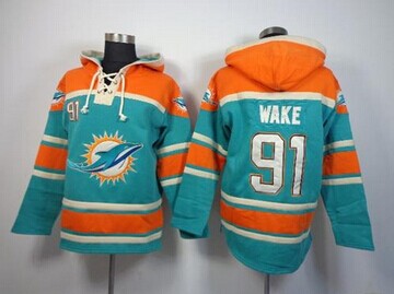 Miami Dolphins #91 Cameron Wake Aqua Green Sawyer Hooded Sweatshirt NFL Hoodie Miami Dolphins #91 Cameron Wake Aqua Green Sawyer Hooded Sweatshirt NFL Hoodie