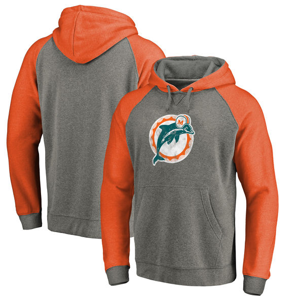 Miami Dolphins NFL Pro Line By Fanatics Branded Throwback Logo Tri-Blend Raglan Pullover Hoodie Gray Orange Miami Dolphins NFL Pro Line By Fanatics Branded Throwback Logo Tri-Blend Raglan Pullover Hoodie Gray Orange